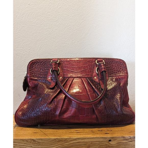 Antonio Melani Red Leather Croc Embossed Organizational Handbag Satchel - Picture 1 of 16